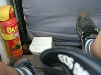 In the car...